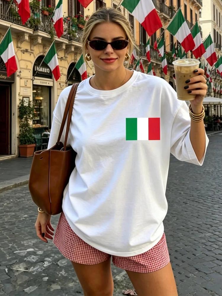 Italy Flag Prints Unisexs T Shirts Y2k Multicolor Casual Short Sleeve Hip Hop Summer Tshirt Cotton Oversized Unisex Clothing