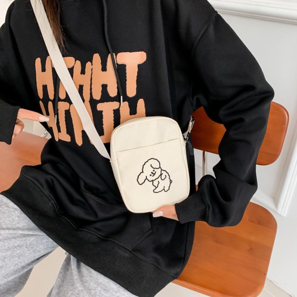 Casual Canvas Cute Tote Bag Solid Color Lovely Print Shoulder Bag Adjustable Shoulder Strap Messenger Bag