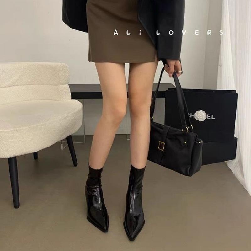 Fashion Pointed Toe Women's Ankle Boots Chelsea Stilettos 2024 New Fashion Dress Shoes Women's Party High Heels