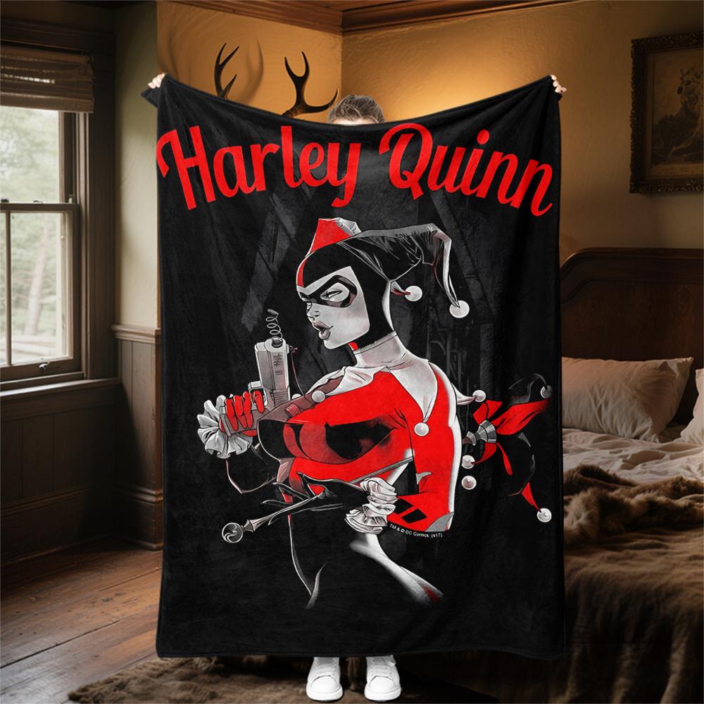 1pc Harley Quinn gun jester Outdoor Blanket - Throw Blanket, Soft , Flannel Blankets, Living Room, Travel, Camping-1102180