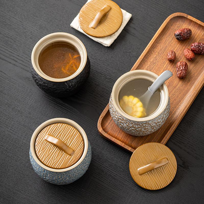Ceramic Stew Pot Home Use Double Boiler Soup Bowl Chili Jar Kitchen Spice Container Premium Bird Nest Bowl