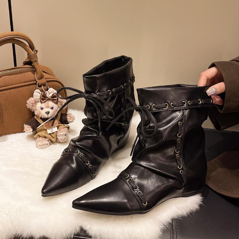 

French pointed inner height increase small short boots children 2025 new summer and autumn merard western cowboy ankle boots Martin boots 39 чорний