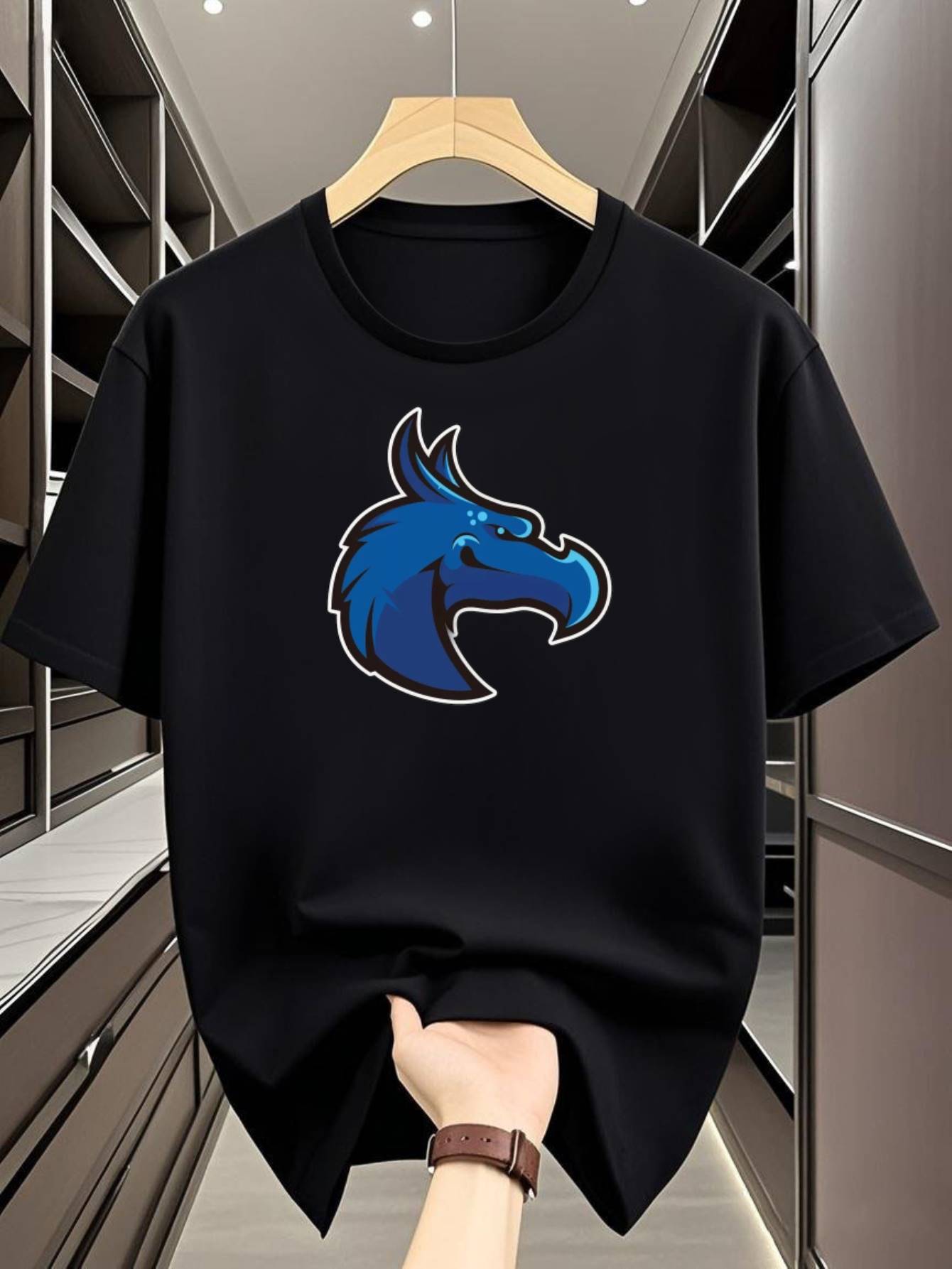 Quick-Dry Athletic T-shirt - Navy Blue Casual Shirt with Bold XXXXL