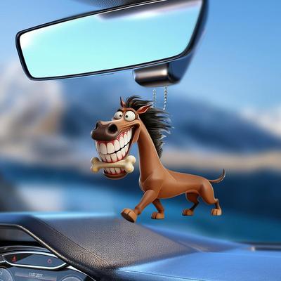 2D Big-mouthed Horse Car Hanging Decoration Acrylic Flat Rearview Mirror Pendant Creative Keychain Decor