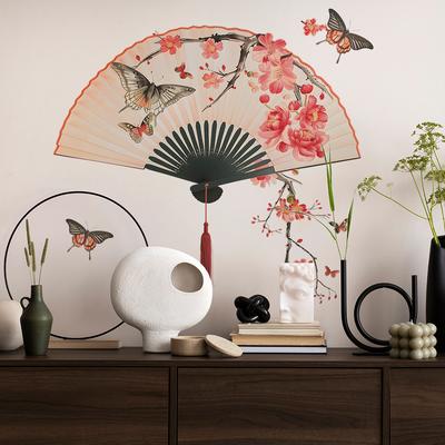Minimalistischer chinesischer Stil Fächer Wandaufkleber Selbstklebend für Teeraum Arbeitszimmer Heimdekoration