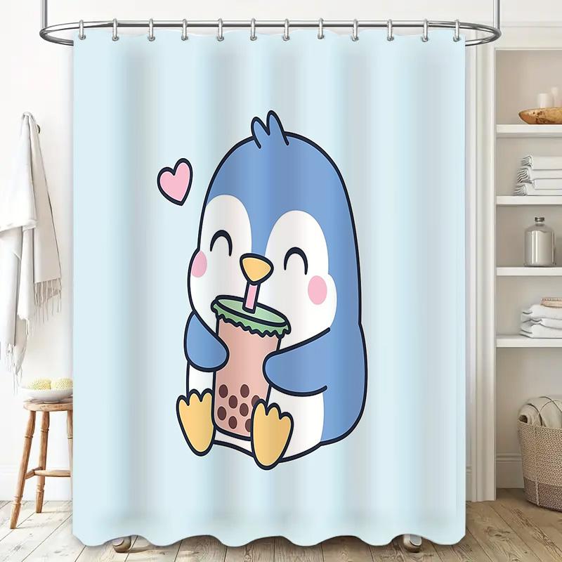 Cute Boba Tea Shower Curtain Anime Kawaii Bubble Tea Decor Bathroom Set Japanese Style Home Decor Trendy Room Aesthetic Gift