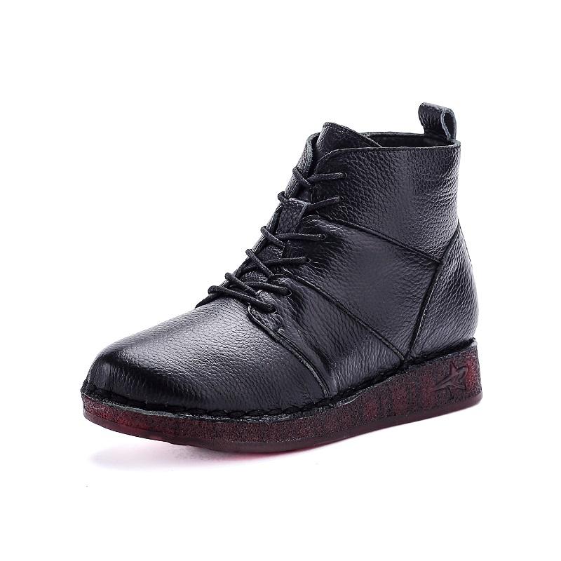 Fashion New winter plush ankle boots woman laced oxford shoes for women winter warm real cow leather booties ladies flat heel short boot