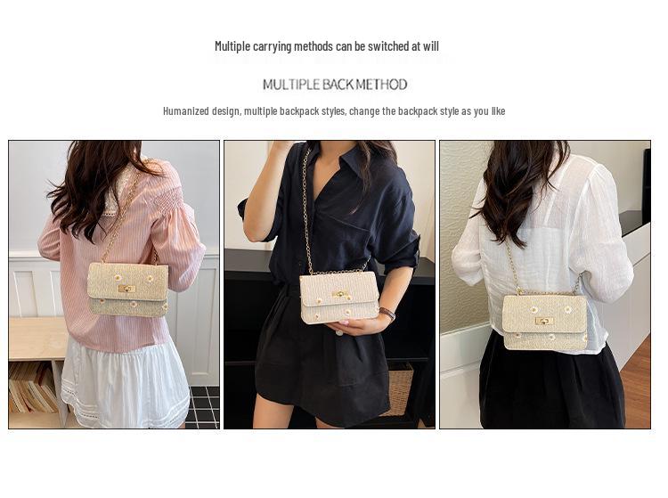2026 Women's Summer Straw Woven Chain Square Bag - Simple Fashion Turn Lock Shoulder & Crossbody Underarm Bag