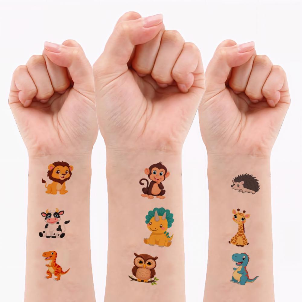 54pcs Temporary Tattoo Cartoon Giraffe Sticker Dinosaur Sticker Lion Sticker For Cheeks Shoulders Children