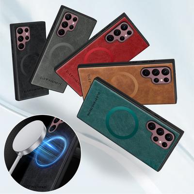 Luxuriöse magnetische Magsafe Handyhülle für Samsung Galaxy S24 S25 Ultra S23 FE S22 S21 S20 Plus Note 20 10 + Leder Silikonhülle