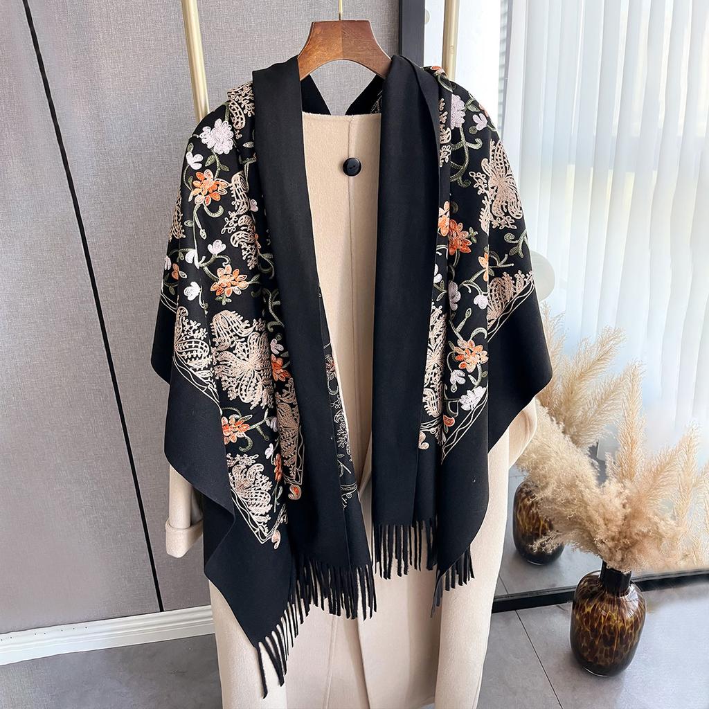 Winter Fashion Warm Cashmere Scarf for Women Embroidery Pashmina Blanket Thick Shawl Wrap Neckerchief Bufanda Echarpe Poncho