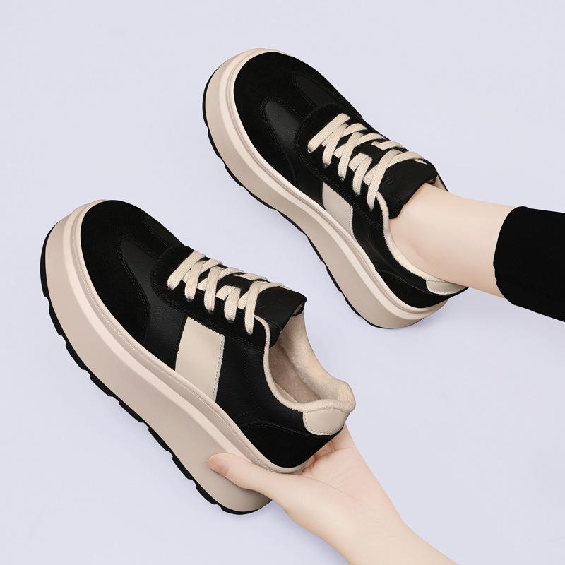 Small people increase height, moral training shoes, women's autumn and winter explosive platform shoes, muffins, casual sneakers, black board shoes
