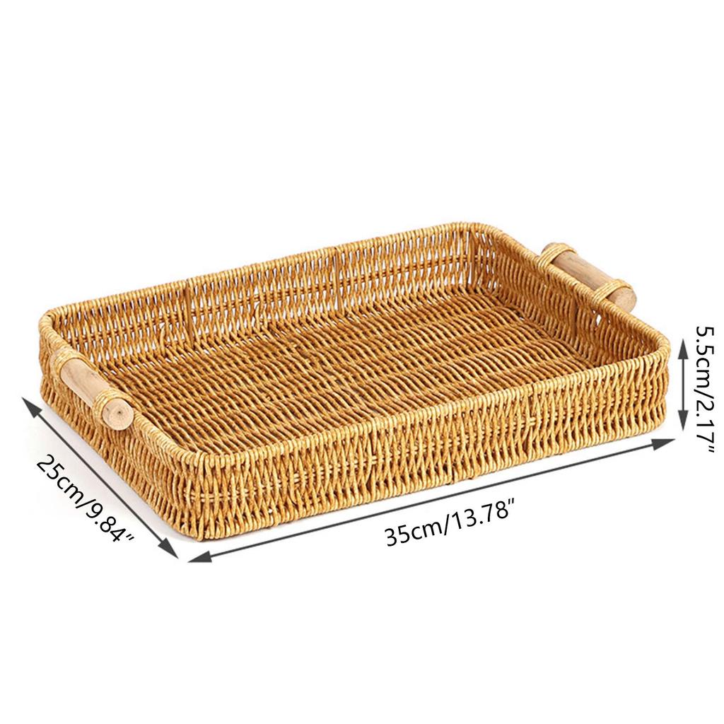 Handmade Wicker Storage Baskets Imitation Rattan Woven Baskets Compact Bread Fruit Organizer Home Organization Tray
