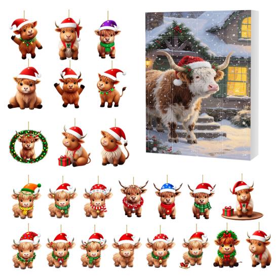 Scottish Highland Cow Advent Calendar Christmas 24 Days Funny Cow Countdown 2D Design Holiday
