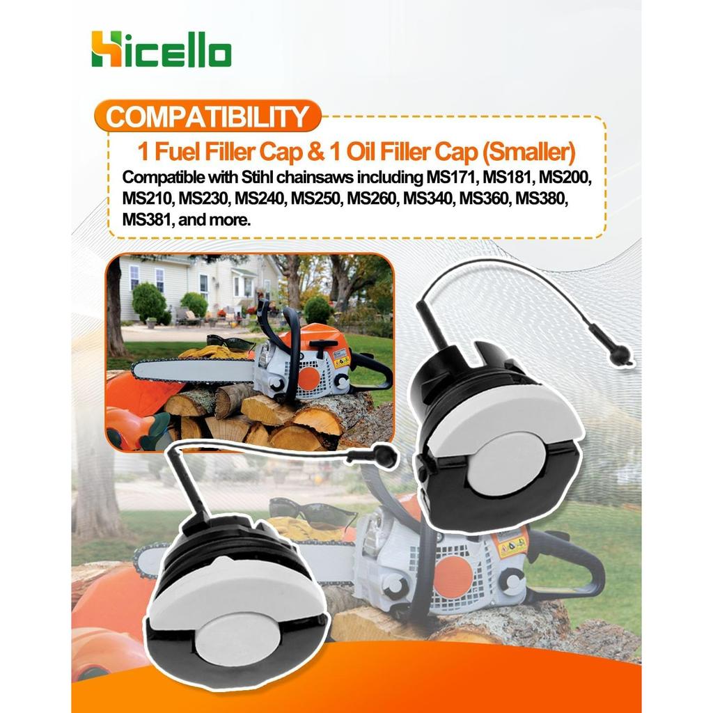 Gas Fuel Cap and Oil Cap Chainsaw Replacement Parts Kit for MS171 MS181 MS192 MS192T MS200 MS210 MS230
