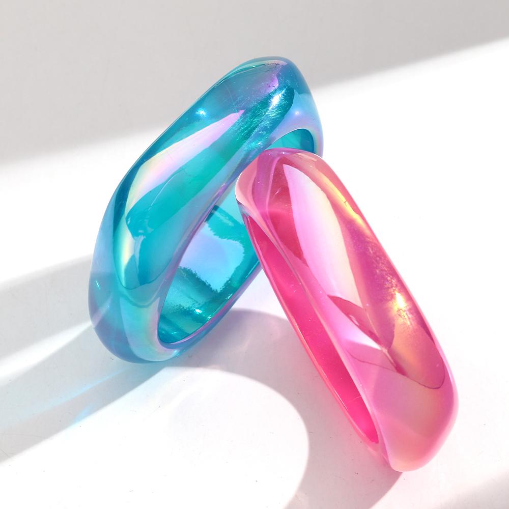 New AB Colorful Irregular Square Resin Wide Bangle for Women Statement Acrylic Geometric Bracelets Valentine's Day Jewelry Gifts