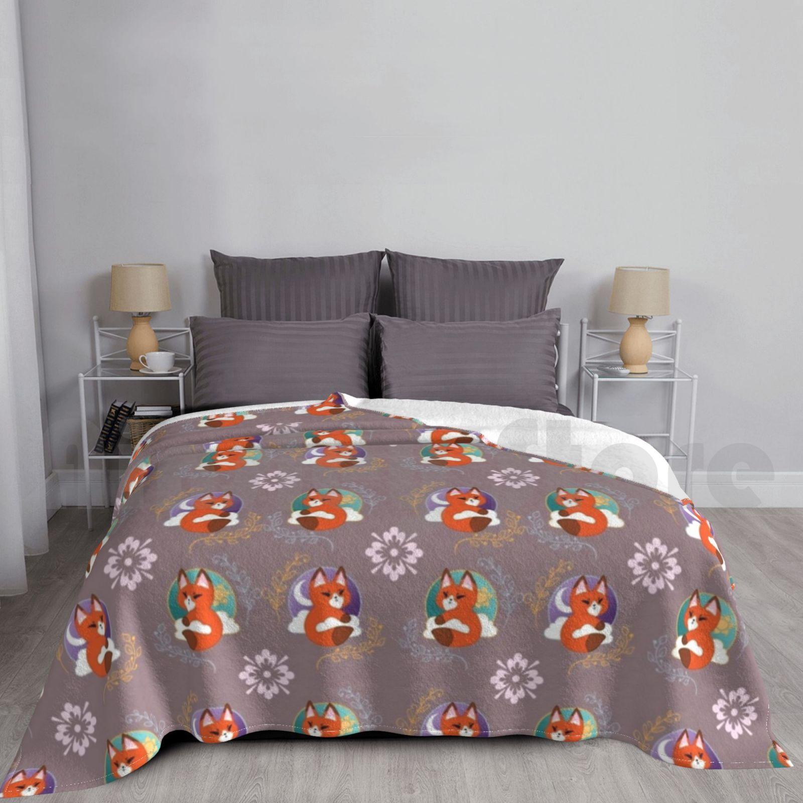 Sun & Moon Fox Pattern Blanket For Sofa Bed Travel Sun Moon Fox Kitsu Inari Okami Gumiho Size: 75*100cm, Weight: 230 GSM