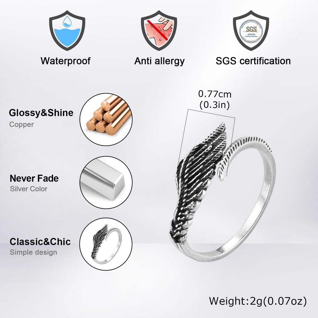 Retro Wings Ring for Men,Gothic Devil Wings Adjustable Metal Ring,Punk Hip Hop Jewelry Gift
