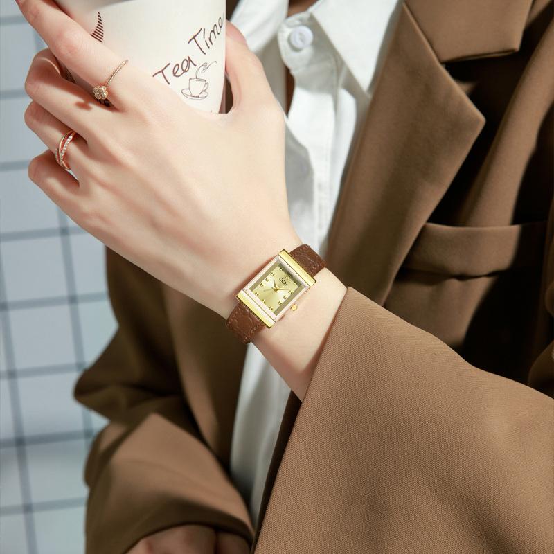 Retro Square Plate Women'S Watch Niche Pebble Pattern Strap Women'S Premium Waterproof Quartz Watch