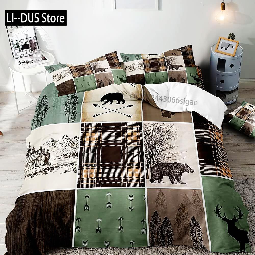 Moose Black Bear Duvet Cover Queen Set Wildlife Deer Bedding Set Rustic Bedroom Decor for Men Boyfriend Teen Boy2 Pillowcases