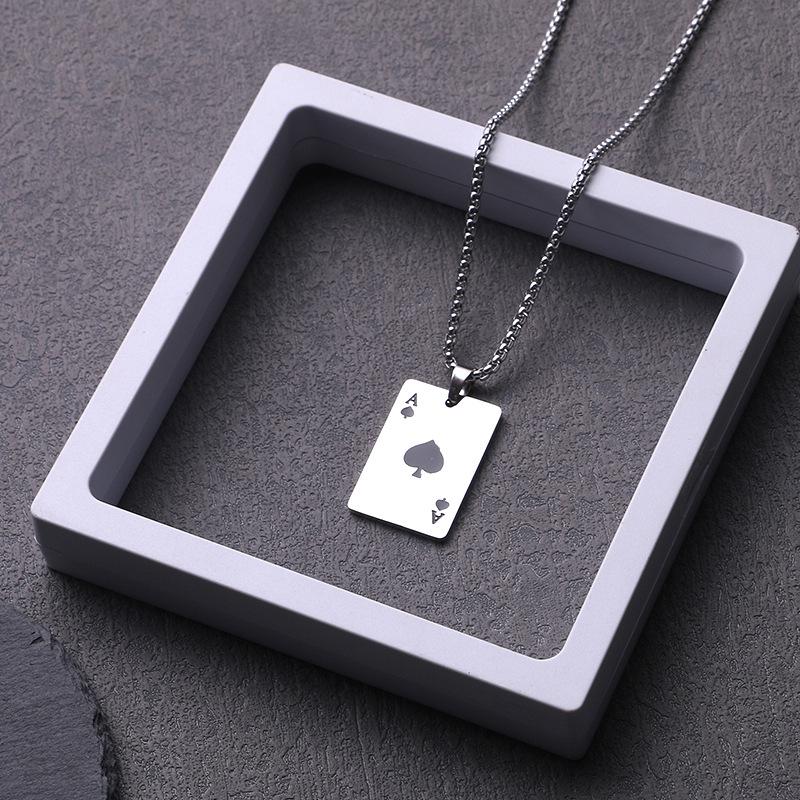 Trendy titanová ocelová náhrdelník pro muže a ženy s přívěskem karetních symbolů
