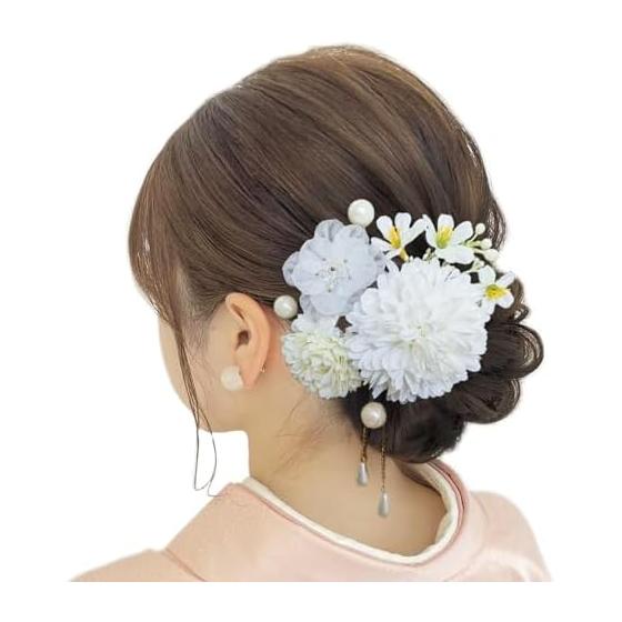 Baramoly Hair Accessory for Kimono, Yukata, Japanese Traditional Wear - Preserved Daisy & Artificial Flowers for Festivals, Fireworks, Coming-of-Age