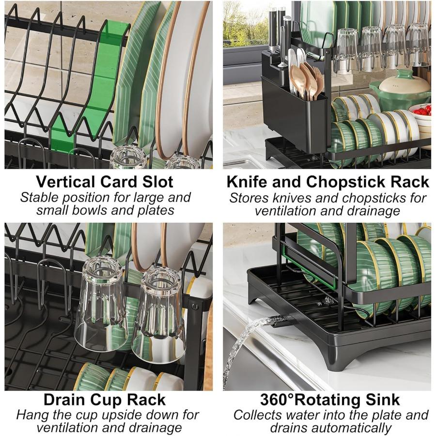 2Tier Dish Racks for Kitchen Counter Multifunctional Dish Drying Rack Large Capacity Metal Kitchen Dishes Drying Rack Plate Org