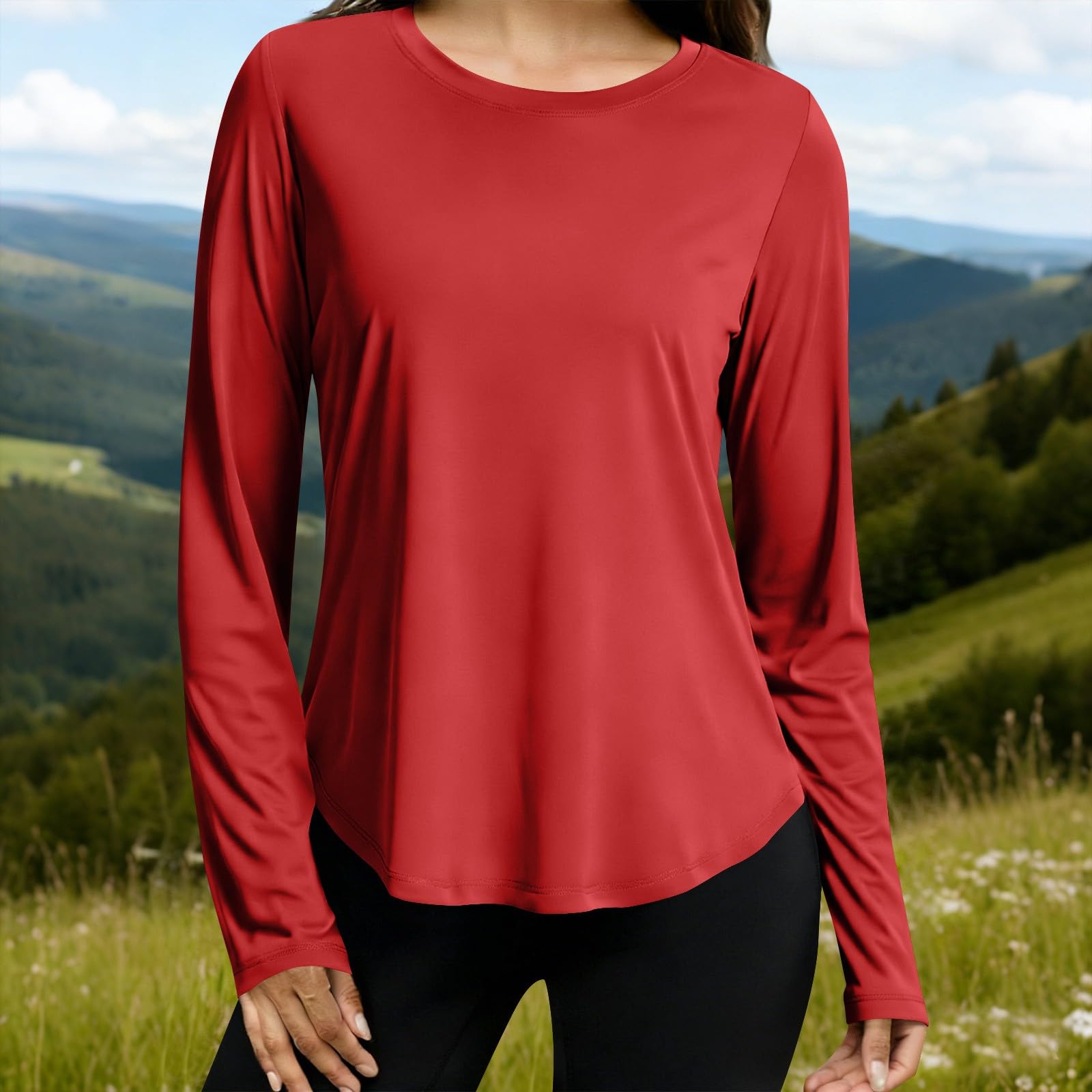 

Women s Round-Neck Breathable Sweatshirt: Loose-Fitting Long-Sleeve Yoga Top L винний