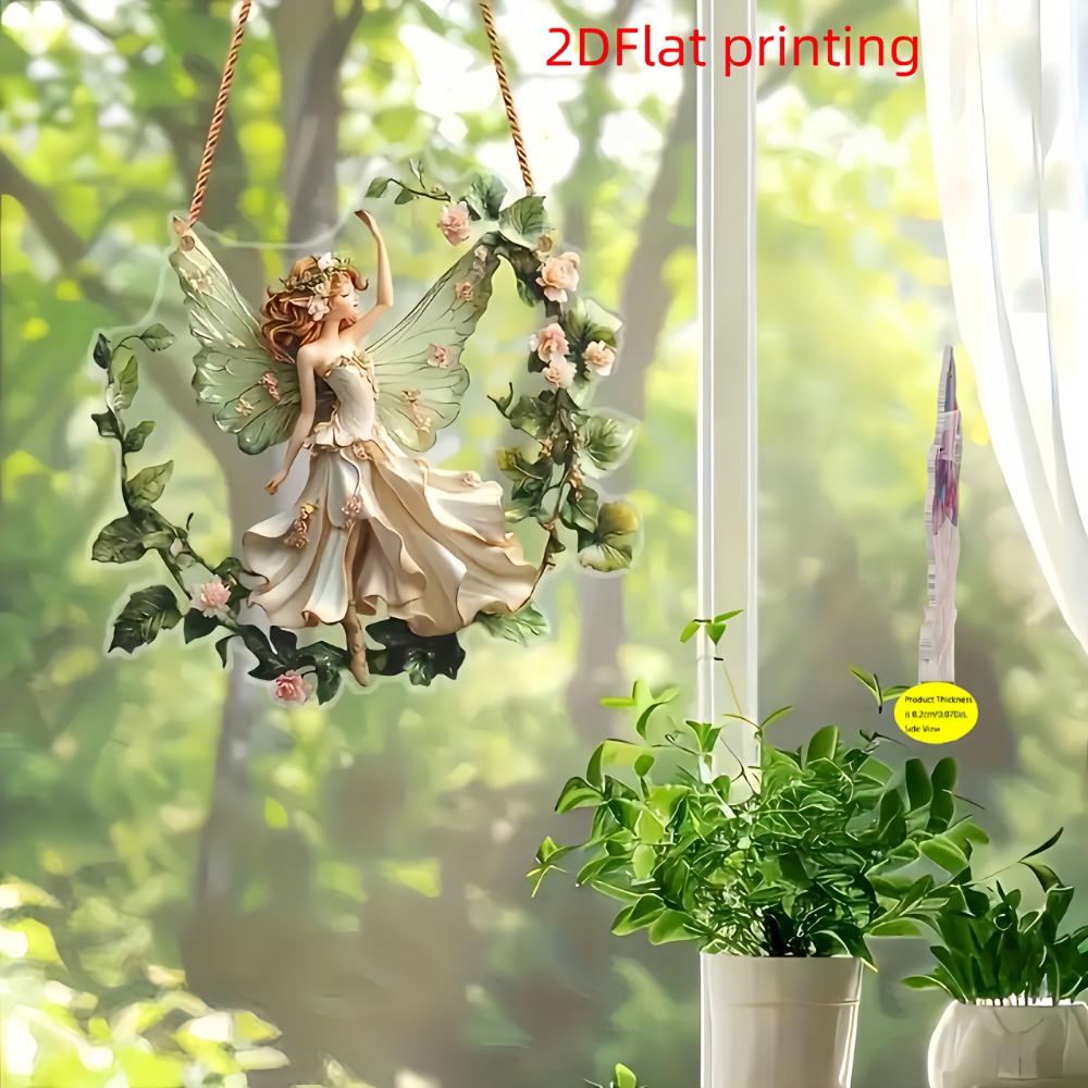 Coroniță de Crăciun boemă plată 2D, pandantiv cu luminițe de zână, design rafinat cu flori și zâne, decorațiune de sărbători pentru grădinărit acasă, cadoul perfect