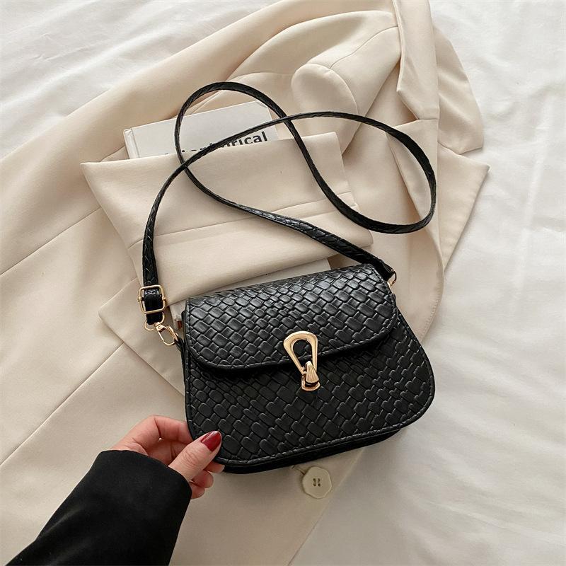 Foreign style woven pattern women's bag 2025 summer simple small square bag fashionable solid color retro lock single shoulder messenger bag