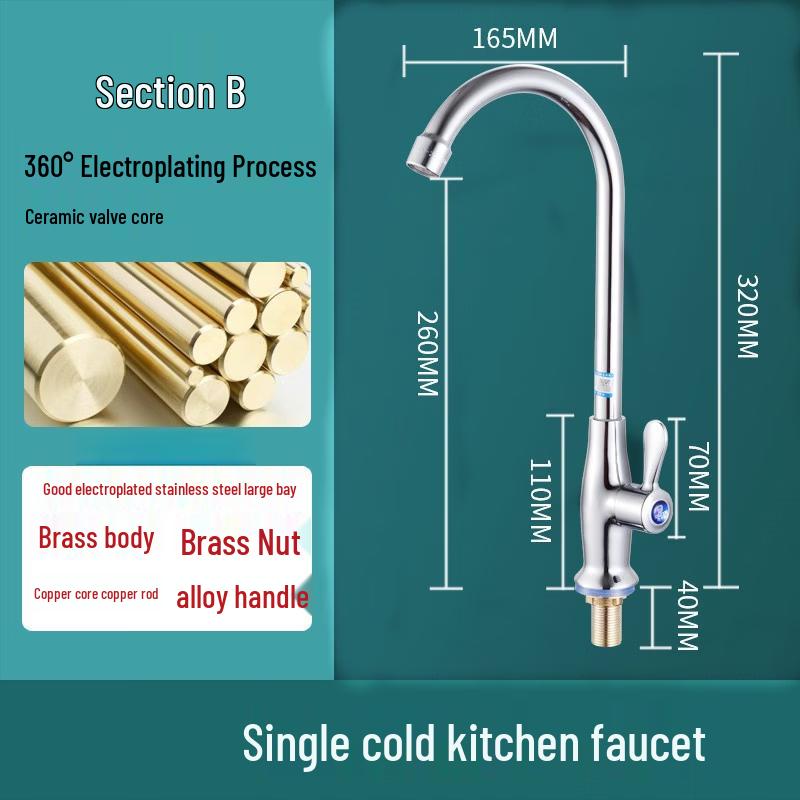 TLXT Brass Rotatable Single Cold Water Kitchen Faucet