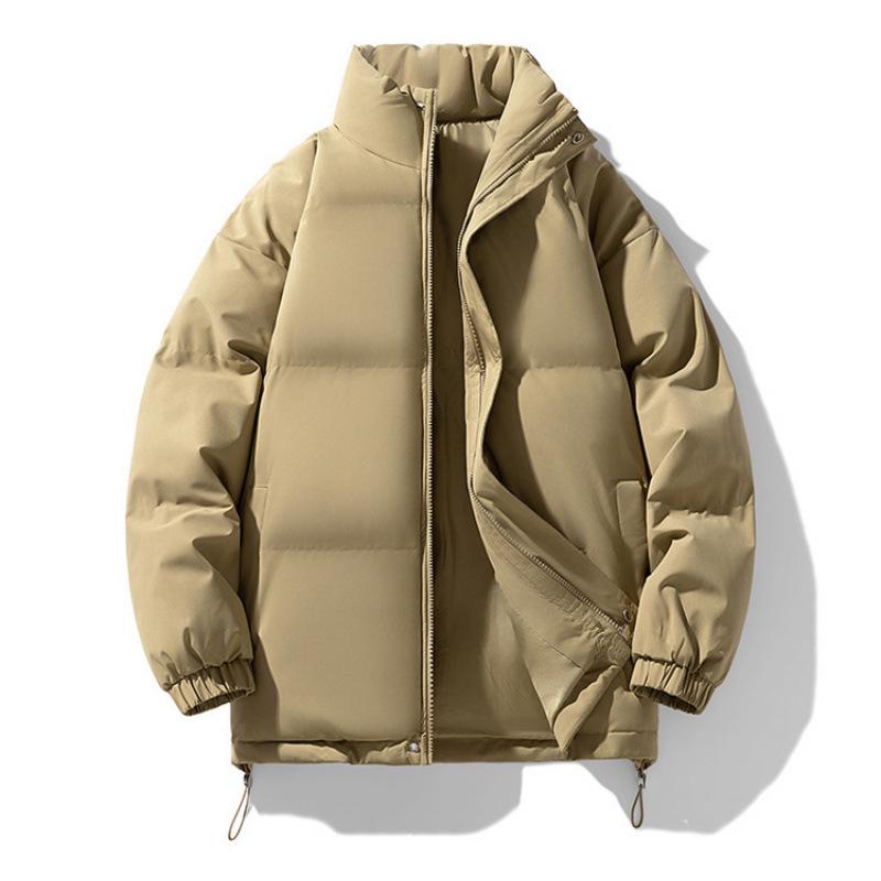 Men's Winter Cotton Jacket: Thickened, Loose, Trendy Stand-Up Collar Outerwear, Versatile Solid Color for Couples.