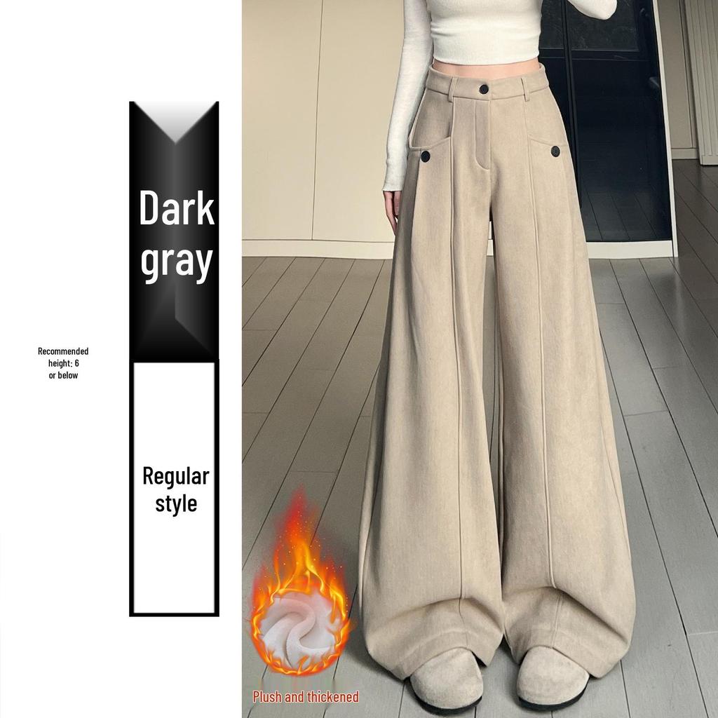 Women's Coffee Corduroy High-Waisted Wide-Leg Pants, 2026 Spring Collection