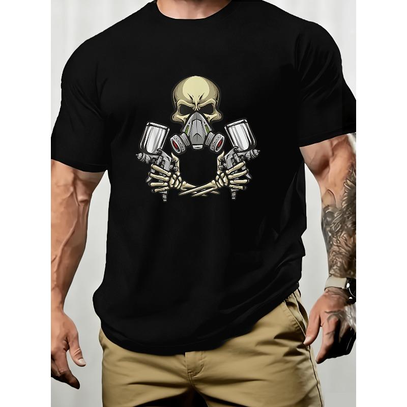 

Men s T-Shirt - Cool Punk Skull Print T-Shirt - Ideal Gift for Car Enthusiasts, Holiday Gift | Casual Style T-Shirt | Comfortable Fit, Regular Fit 4XL чорний