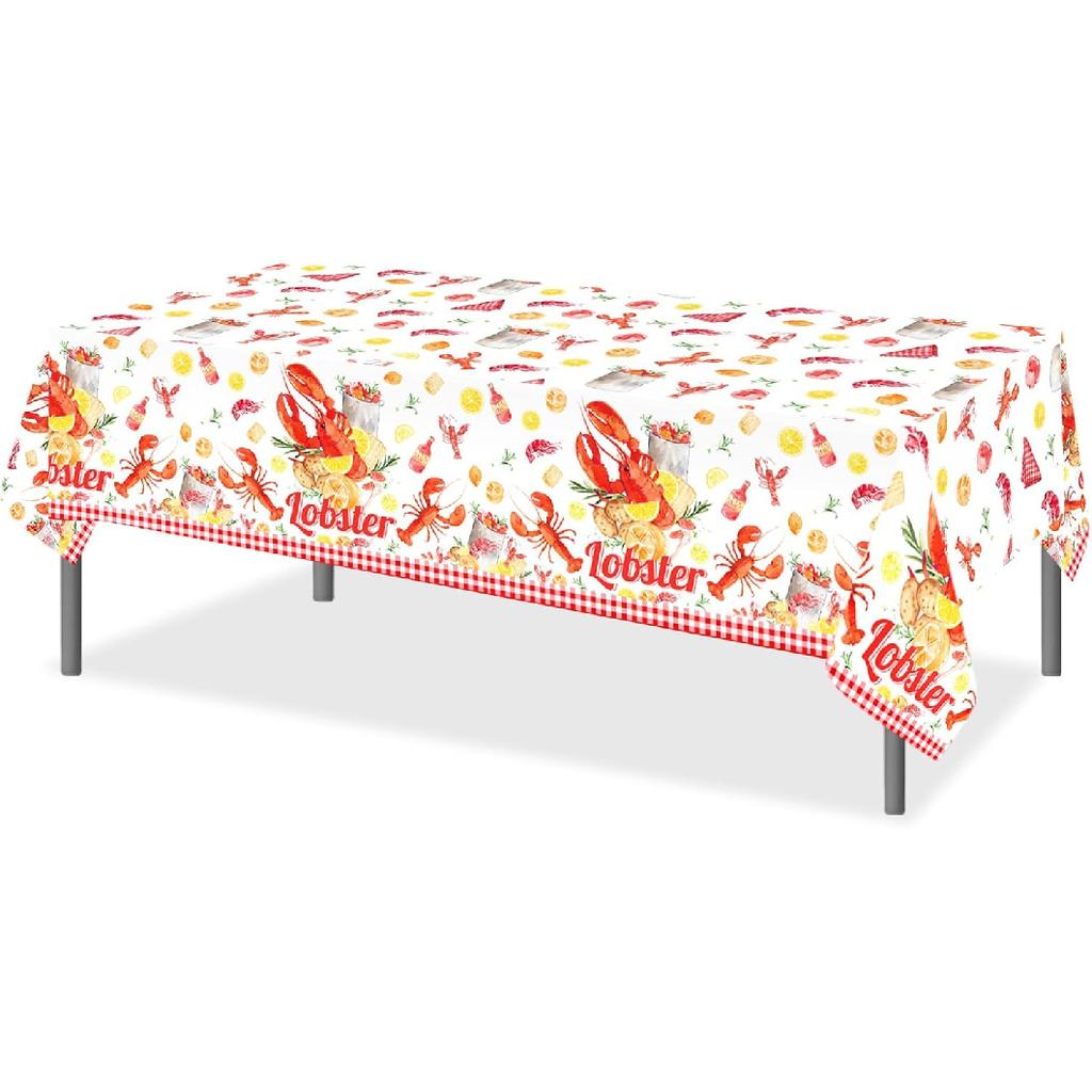 2-Pack Crawfish Party Tablecloths | 87x54 Inch Lobster Birthday Table Covers Seafood Boil Party Supplies with Playful Crustacean Prints | Perfect for