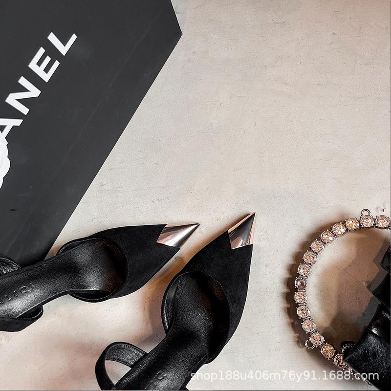 [Spot] Super sexy legs long legs thin high heels thin heel pointed black word with sandals 10cm sandals