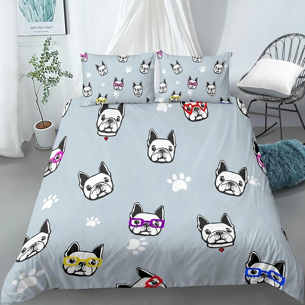Cartoon Dog Duvet Cover Set Funny Pug Print King Size Bedding Set for Kids Boys Girls Animal Theme 23pcs Twin Comforter Cover