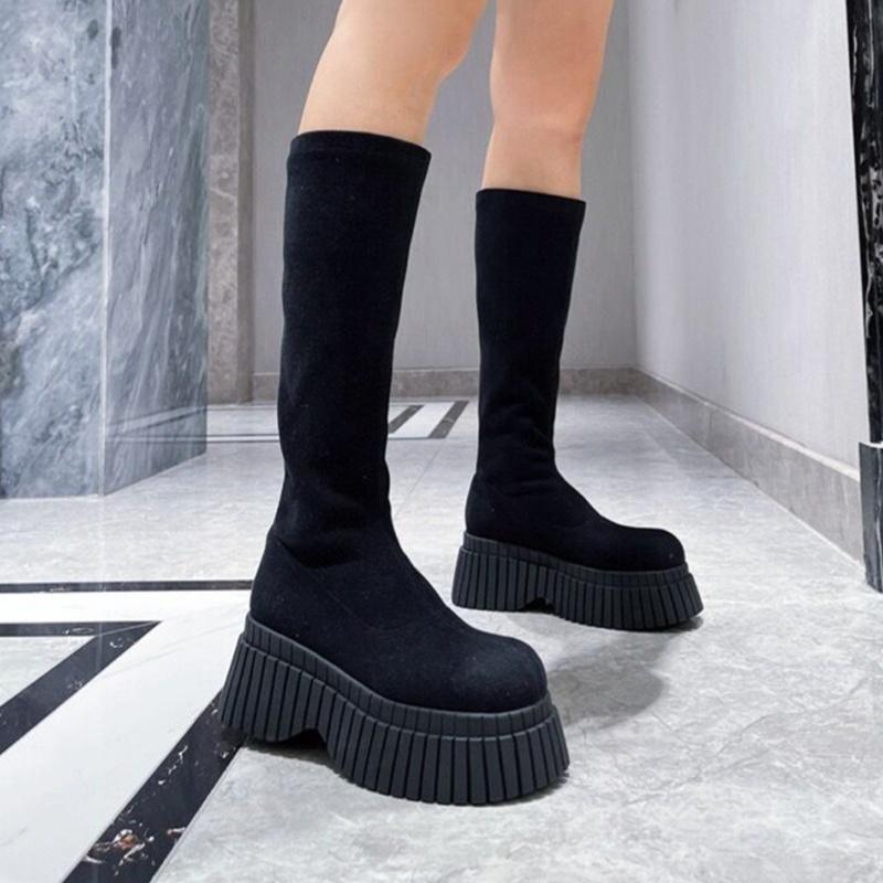 

Winter Fashion Round Toe Thick Sole Increased Solid Color Elegant Long Boots Comfortable and Warm New Sexy Women s Shoes Botas 35