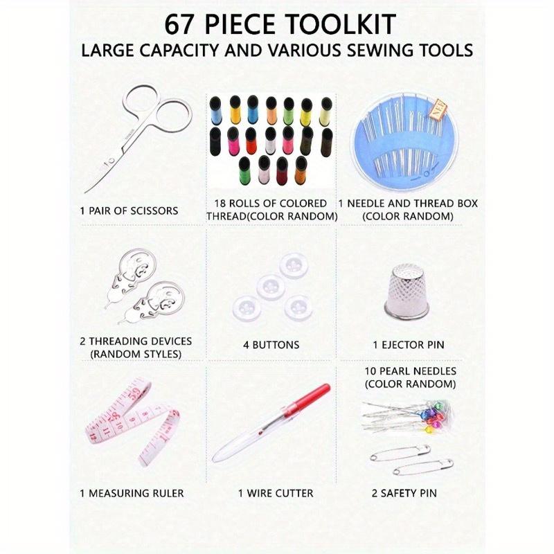 1 Set Kit di Strumenti da Cucito Portatili Neri, Strumenti per Cucito Domestico 10 Pezzi/Set Compreso Scatola per Filo, Aghi, Infila-aghi, Accessori per Cucito a Mano