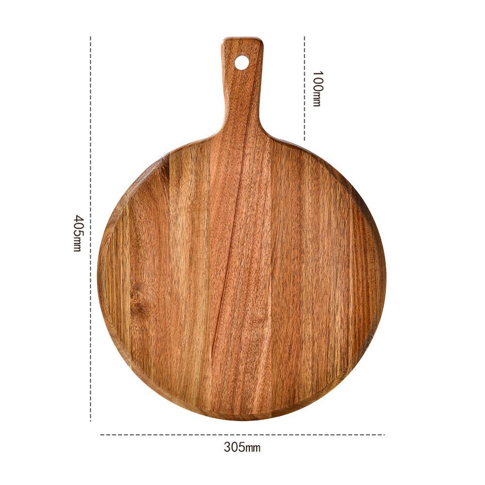 Acacia Wood Round Pizza Serving and Cutting Board with Carry Handle Wooden Tray for Kitchen Pizza and Cheese Platters