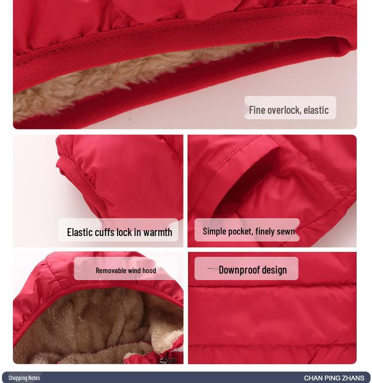 Unisex Kids' Thickened Velvet Hooded Cotton Jacket for Winter