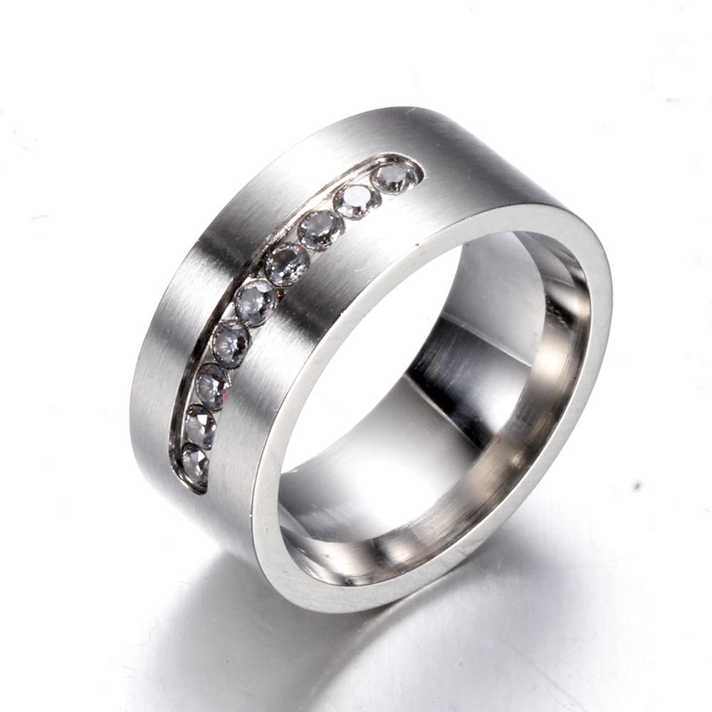 VQYSKO Bling CZ Wedding Rings For Women 6MM Stainless Steel Female Aliance Anel Love Gifts