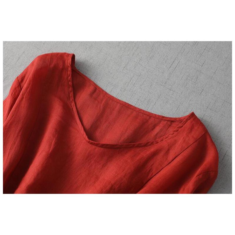 Literarisches Retro-Kleid für Damen, hautfreundlich, große Größe, mit sieben Ärmeln, hohle, lockere Taille