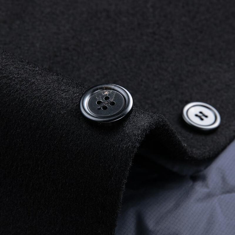 Fapai Men's Mid-Length Down Woolen Coat with 70% Merino Wool Collar & Detachable Liner