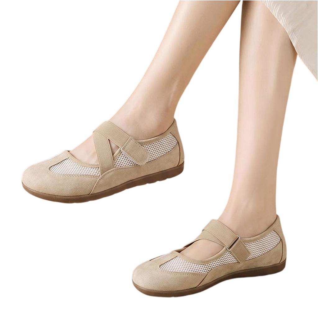 Summer Hollow Out Casual Outdoor Soft Sole Lightweight Breathable Mesh Flat Shoes with Adjustable Strap for Everyday Wear