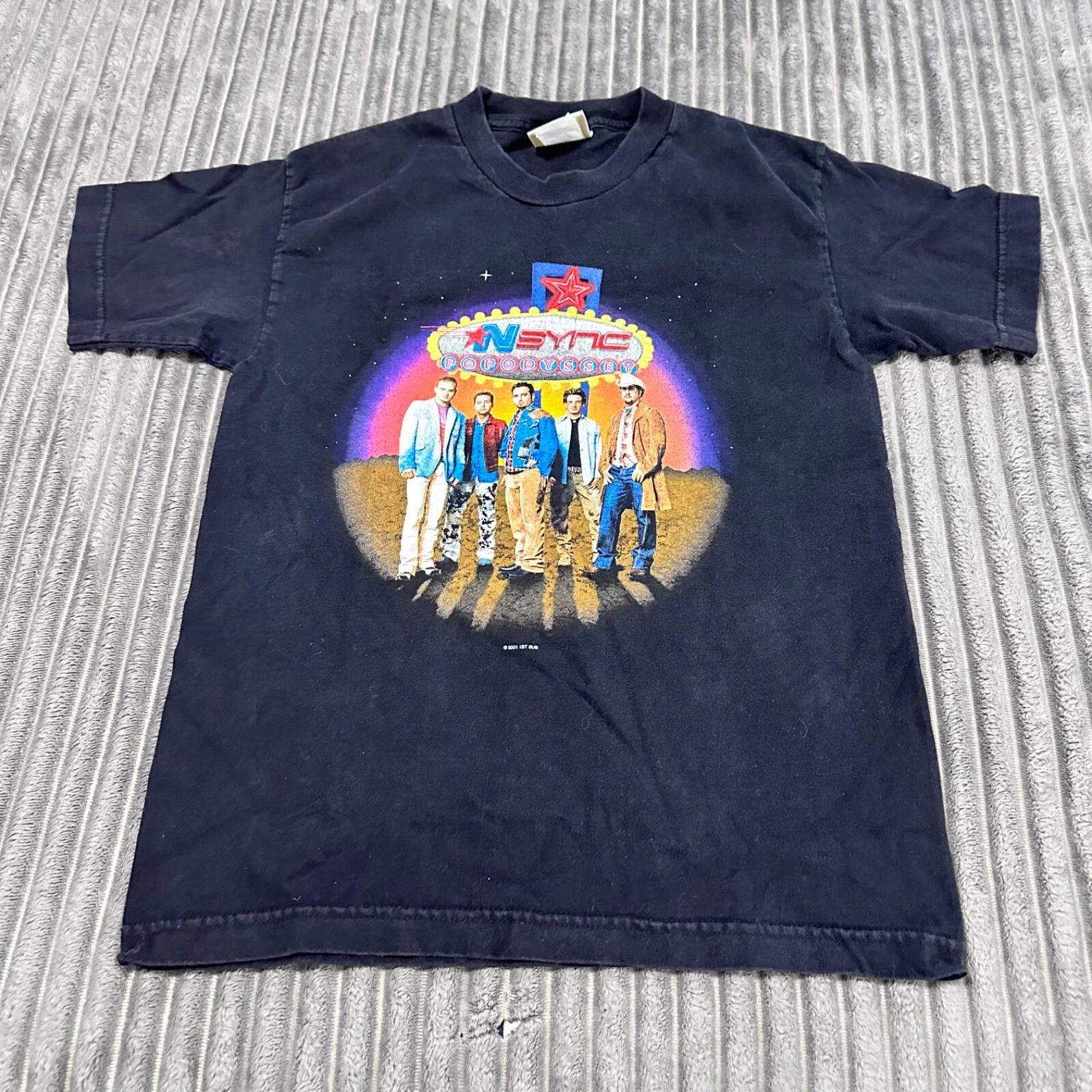 

VTG N SYNC T-Shirt Youth L Black Pop Odyssey Tour Band Tee 2001 Y2K USA Made 4XL