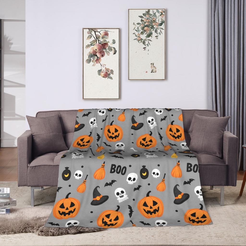 Halloween Blanket Coral Fleece Plush Witch Hat Black Bat Pumpkin Ultra-Soft Throw Blankets for Bedding Office Plush Thin Quilt