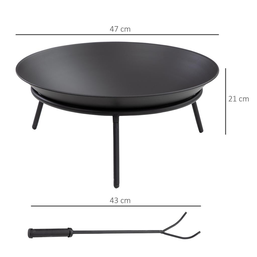 Outdoor Fire Pit Portable Round Firepit With Poker For Garden Camping Bonfire Picnic Dia 47 X 21 Cm Black