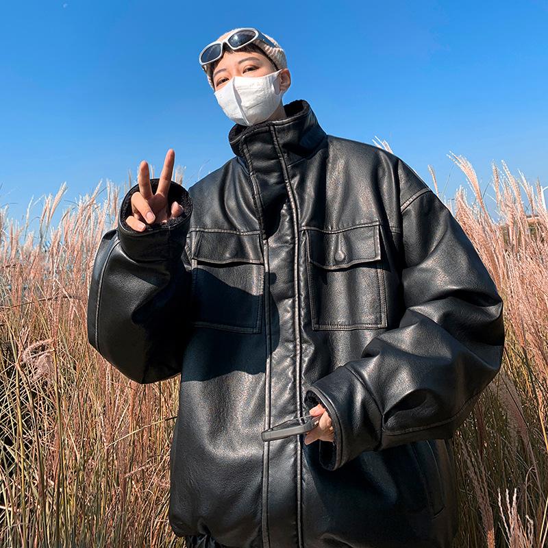 

Меховая хлопковая куртка мужская зимняя куртка в американском ретро-стиле с хлопковой подкладкой M чёрный