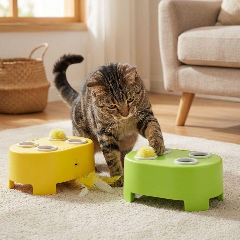 Multi-Loch-Spiel Elektrisches Maulwurf-Katzen-Spielzeug Automatisches Aufklapp-Pompon-Bälle Drehender Boden Feder Automatisches Katzen-Unterhaltungsspielzeug